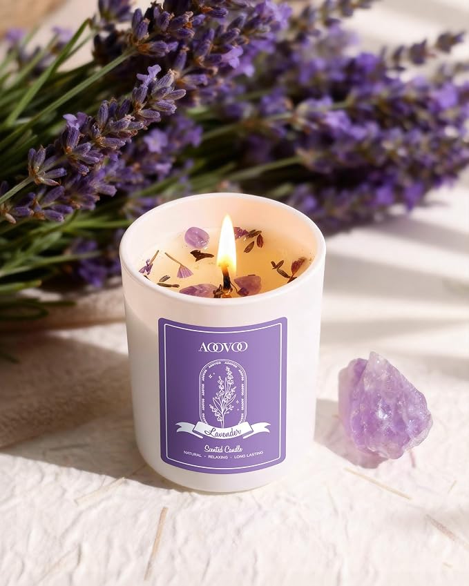 AOOVOO Rose/Vanilla/Eucalyptus/Lavender Scented Candles for Women - Aromatherapy Candle with Crystals Inside, 28oz Soy Candles for Home Scented, Birthday Gifts Mothers Day Candle for Women Mom