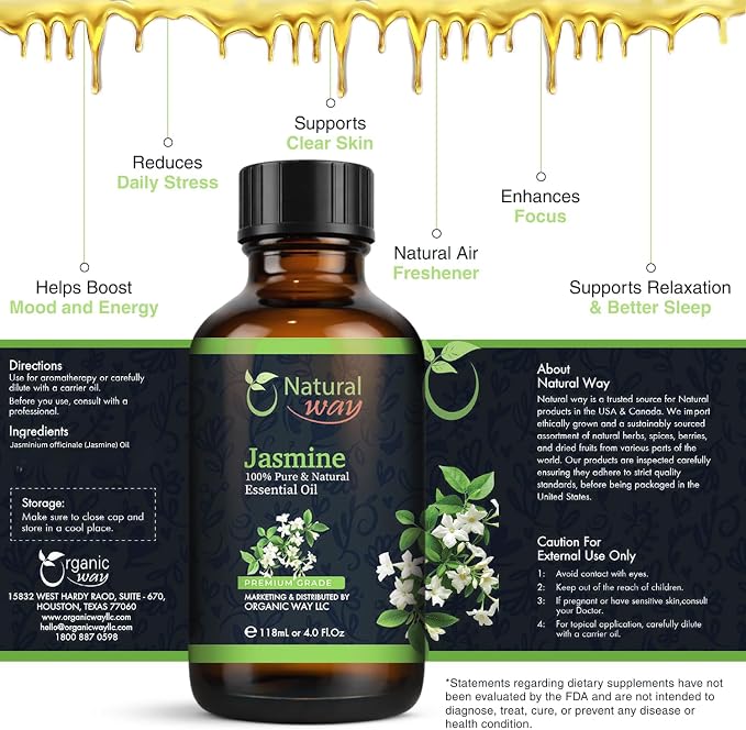 Essential Oil | Pure Aromatherapy Oil for Diffusers, Hair Growth, Skin, Scalp Care, Massage | Refreshing Hair Oil for Women & Men | Essential Oil for Diffuser (Jasmin)
