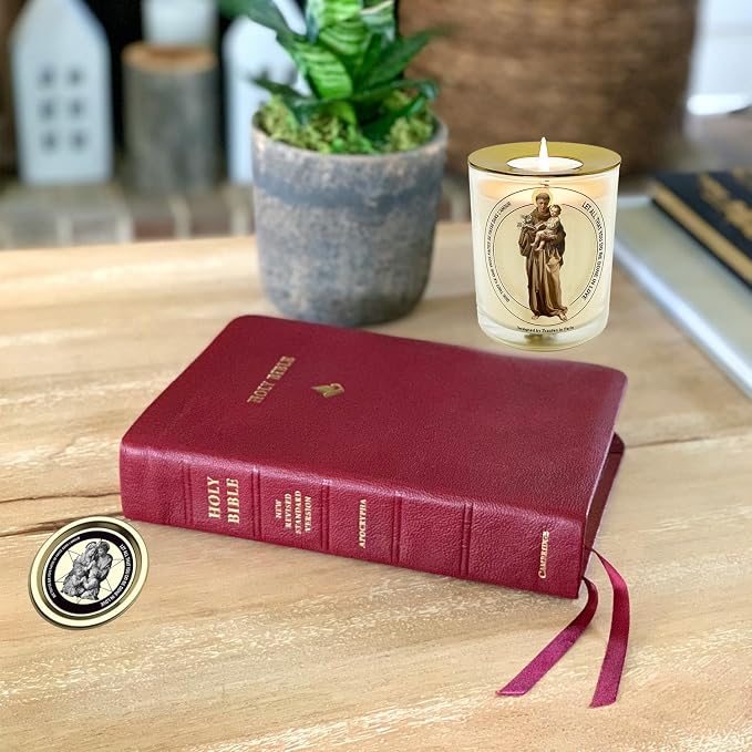 Saint Anthony of Padua Frankincense Sage Scented Candle 50 Hours with Warmer Ring│Hand-Poured Soy Wax│Find Lost Item, Marriage Fertility Exam, Ailment, Protection, Job Miracle│Design in Paris│3“×3.6”