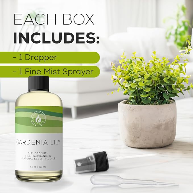Aroma Country Gardenia Lily Diffuser Oil - Luxury Essential Oils for Diffuser Refill & Air Freshener Room Spray - Long-Lasting & Natural Home Fragrance, Scented Oil for Diffusers (8.5 Fl. oz)