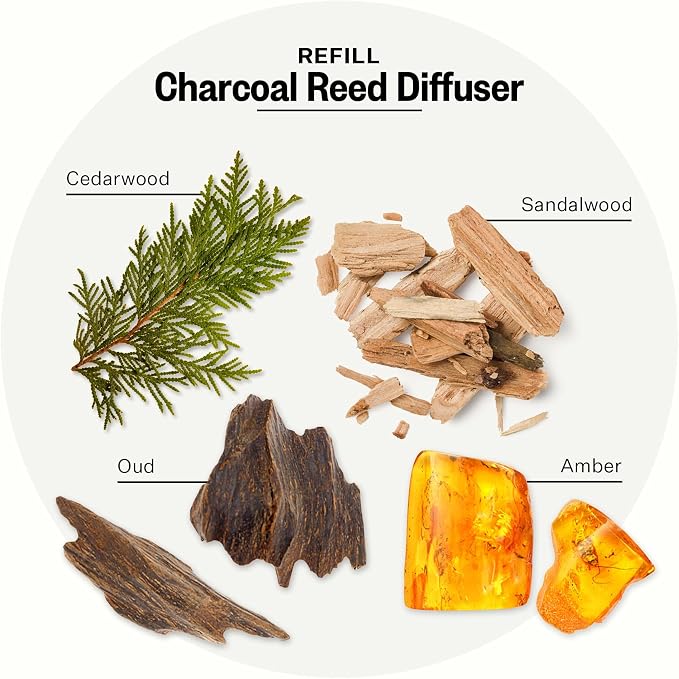 Apotheke Luxury Scented Oil Reed Diffuser Liquid Refill (Charcoal) - Premium Home Fragrance Diffuser Refill Set with Sticks
