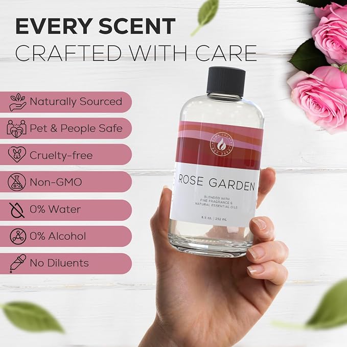 Aroma Country Rose Garden Diffuser Oil - Luxury Essential Oils for Diffuser Refill & Air Freshener Room Spray - Long-Lasting & Natural Home Fragrance, Scented Oil for Diffusers (8.5 Fl. oz)