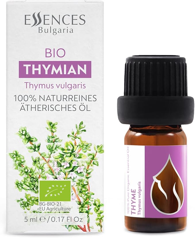 Essences Bulgaria Organic Thyme Essential Oil 1/6 Fl Oz | 5ml | Thymus vulgaris | 100% Pure and Natural | Undiluted | Therapeutic Grade | Family Owned Farm | Steam-Distilled | Non-GMO | Vegan