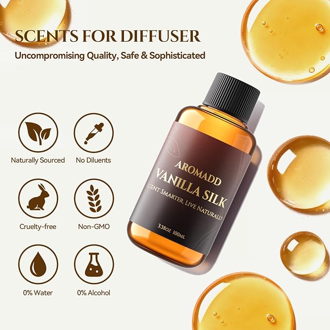 AROMADD AROMADD Vanilla Silk Hotel Diffuser Oil Inspired by Luxury Hotel Collection Scent, Warm Sandalwood & Amber Aroma, Premium Fragrance Oil for Waterless Diffusers, Long-Lasting,3.38 fl oz(100 mL)