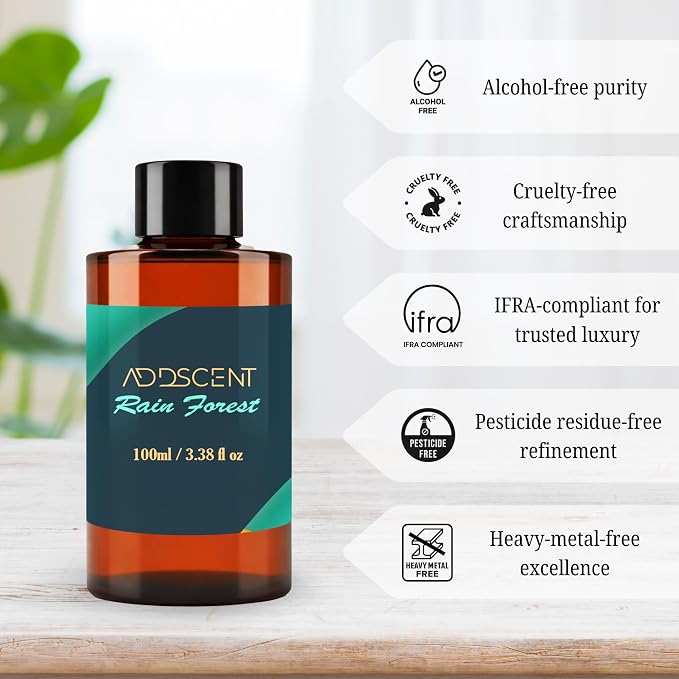 Rain Forest Fragrance Oil 100ml for Diffuser, Nature-Inspired Fresh Aroma for Bedroom Living Office Spa, Layered Citrus, Floral, and Woody Notes for Light, Airy, and Uplifting Ambience