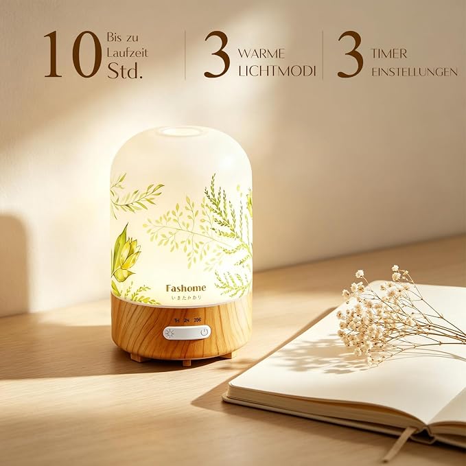 Essential Oil Diffuser, Hand Blown Glass Aromatherapy Diffuser, Ultrasonic Cool Mist Scent Aroma Humidifier, Diffuser Oil Machine Whisper Quiet with Auto Shut-Off for Home Bedroom Office(<25dB)