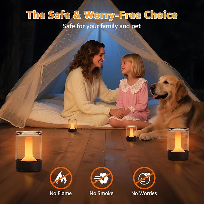 uuffoo Set of 4 LED Mini Cordless Table Lamp, Transparent Waterproof Shower Lamp, Rechargeable Battery Operated Candle Lamp, Portable Night Light for Room Holidays Christmas Party Décor