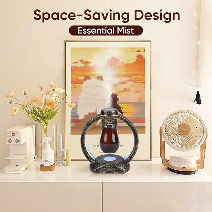 HAPPTWS Essential Oil Diffuser Set- Diffuser 3 Timer Settings Battery Powered Cordless Setup 7 Color LED Lights for Bedroom Yoga Room Toilet Pet Room - Coppery