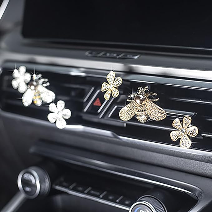 2 Pieces Small Bee Air Vent Clips Bling Bee Car Accessories Cute Car Air Freshener Rhinestone Gift Decorations Charm Car Clip Interior Air Vent Decor
