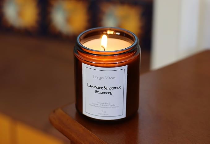 Organic Coconut Wax Aromatherapy Candle | Lavender, Bergamot & Rosemary | Non-Toxic, Pet Safe, Allergy Friendly | Phthalate Free | Zero Waste Sustainable Gift