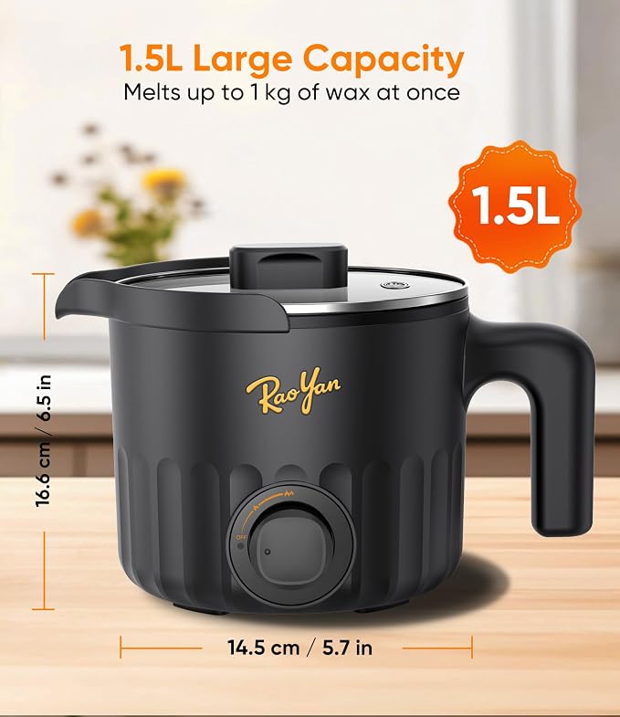 RAOYAN 1.5L Electric Wax Melter with Pouring Spout, Nonstick Large Capacity Wax Melting Pot for Candle Making, DIY Candle Making Supplies Kit for Beginners and Adults - Black