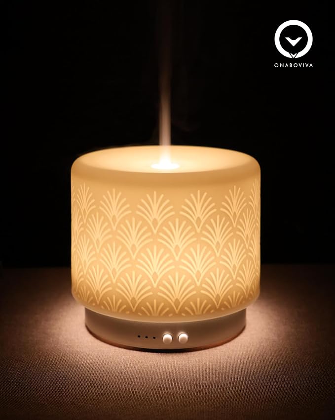 Essential Oil Diffuser - 280ml Ceramic Diffuser for Large Room & Commercial Use, 2.4MHz Aromatherapy Diffuser with Cool Mist Humidifier & Night Light, Ideal for Bedroom, Office, Yoga, Spa, Gifts