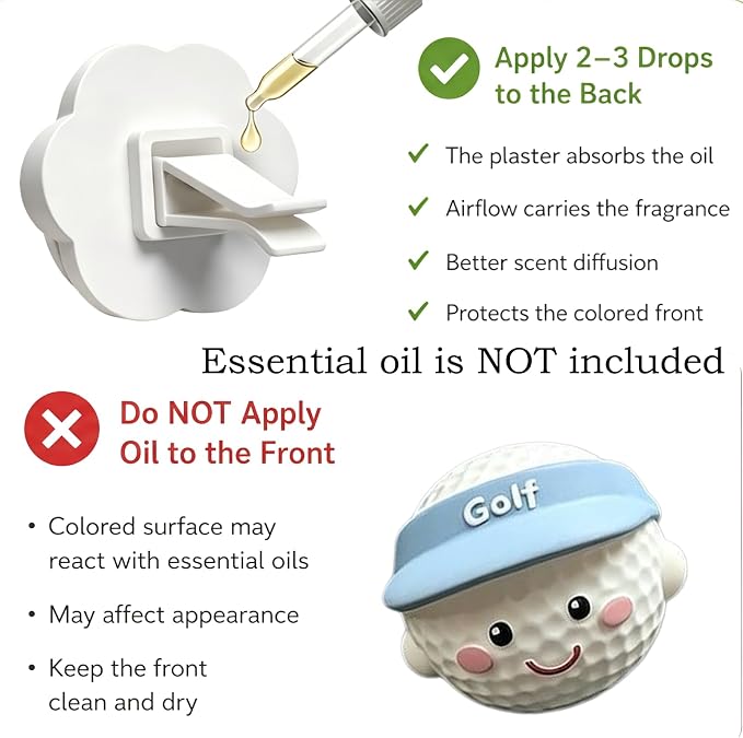 Golf Car Air Freshener Vent Clip Set (3 Pack), Plaster Diffuser, Cute Car Accessories (Essential Oil Not Included)