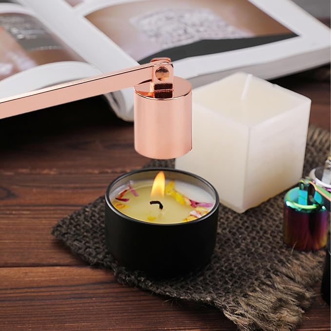 Candle Snuffer, Stainless Steel Elegant Candle Extinguisher with Long Handle, Straight Tube Candlesnuffers Extinguish for Tea Light Candles Fireplace Church Wedding Candle (Rose Gold)
