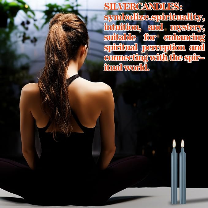 Kunrsug 24 Pack Silver Spell Chime Candles – Premium Mini Unscented Taper Candles for Rituals, Prayer, Birthdays, Meditation, Altar, Spells, Chime Candles - 4 Inch Tall - Ideal for Witches
