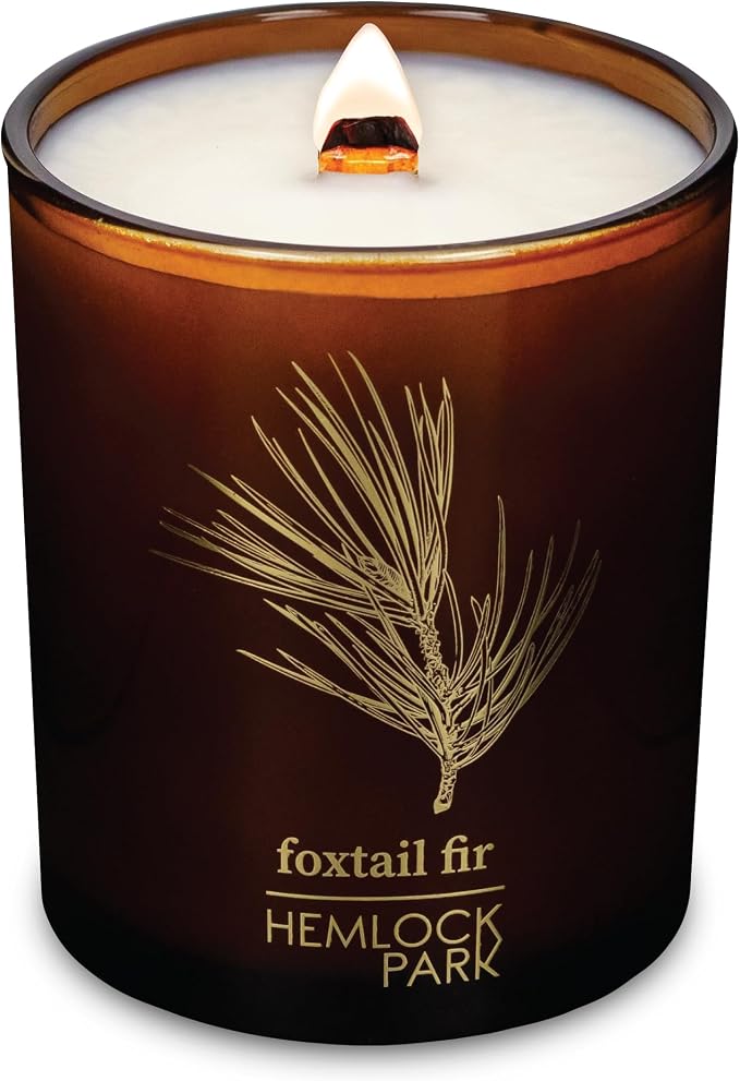 Hemlock Park Foxtail Fir Amber & Gold Scented Candle | Crackling Wood Wick, Botanical Fragrance & Coconut Apricot Wax | Up to 50 Hour Burn Time | 7.2 oz | Made in USA