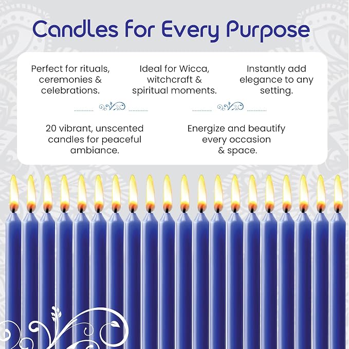 Set of 20 Solid Color Taper Candles – 4-Inch Dripless Paraffin Wax Candles with Cotton Wick – Ideal for Weddings, Shabbat, Holiday & Home Decor, Gift Set (Dark Blue)