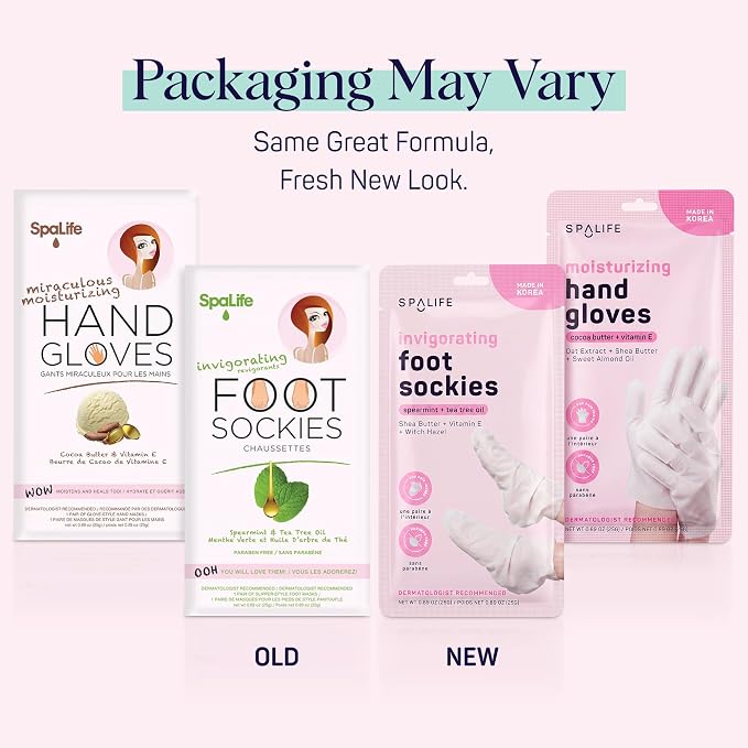 SpaLife Moisturizing Hand Gloves & Foot Mask Socks | Korean Skincare Set for Dry Cracked Hands & Dry Cracked Feet Callus Remover Alternative | Self Care Gifts for Women | 4 Hand, 4 Foot