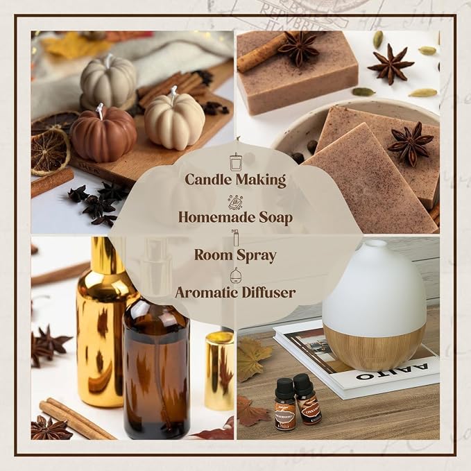 ARVIDSSON Autumn Spice Essential Oils Set, Fall Essential Oil for Diffuser - Cinnamon, Pumpkin Pie, Harvest Spice, Apple Cider, Gingerbread, Snickerdoodle, Cozy Fragrance Oils