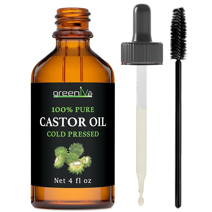 GreenIVe 100% Pure Castor Oil, 4 Fl oz | Cold-Pressed, USP Grade, Hair, Eyebrows, Eyelashes, Skin Moisturizer, Glass Bottle