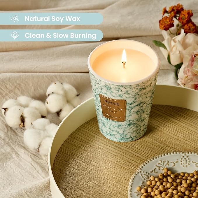 M&SENSE Fresh Sage Citrus Scented Soy Candle, 3 Wick Highly Scented 14.1 Oz 75H, Aromatherapy Christmas Gift for Women and Men