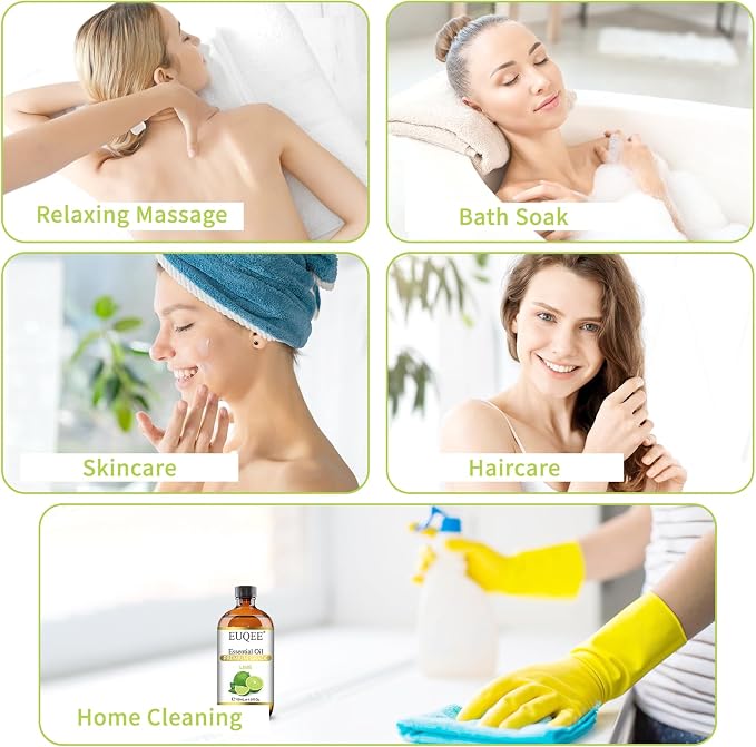 EUQEE Lime Essential Oil 4fl oz Pure Lime Oil Essential Oil with Dropper for Diffusers, DIY Soap & Bath Bombs (118 ml)