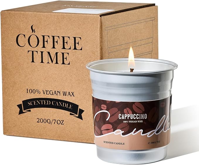 M&SENSE Cappuccino Coffee Scented Candles, Soy Wax 7oz | 42 Hours Long Lasting, Clean Burn, Aromatherapy, Home Decor