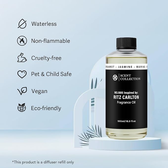 Luxury Hotel Scent Ritz Carlton Diffuser Oil 500ml/16.9Fl Oz Long-Lasting Essential Oil Refill for HVAC Systems, Home & Spa Use l Waterless Essential Aromatherapy
