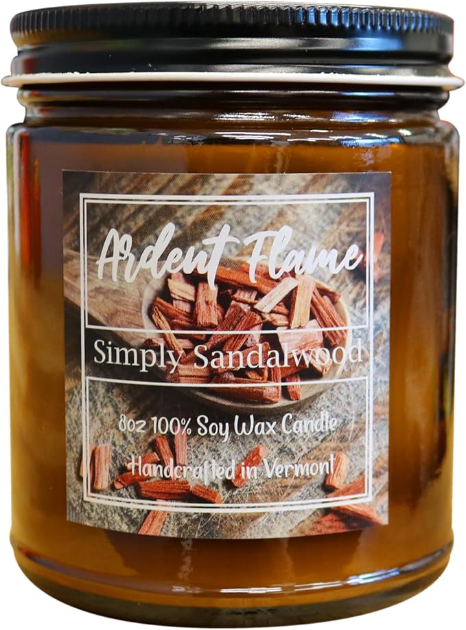 Candles | Simply Sandalwood | 100% Natural Soy Wax Candle for Home Decor | Highly Scented | Premium Fragrance | Handmade in Vermont, USA | 8 oz | Long Lasting | Gift for Women and Men