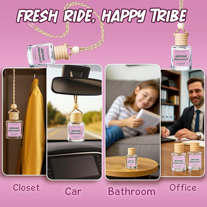 RAINBOW ABBY Hanging Car Air Freshener Diffuser 2 Pack - Jasmine Dragonfruit Fragrance Oil, 45+ Days Long Lasting, Essential Oil Diffuser for Car