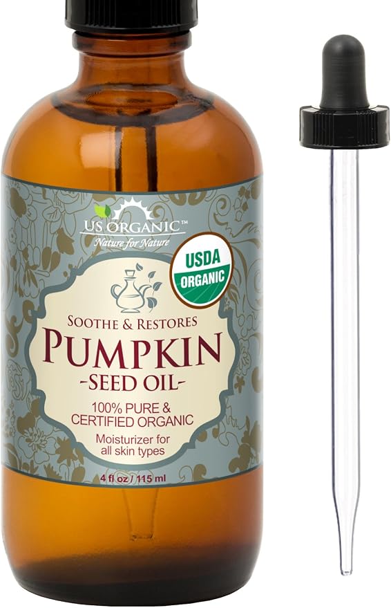 US Organic Pumpkin Seed Oil, USDA Certified Organic,100% Pure & Natural, Cold Pressed Virgin, Unrefined in Amber Glass Bottle w/Glass Eyedropper for Easy Application (Large (4 oz, 115 ml))