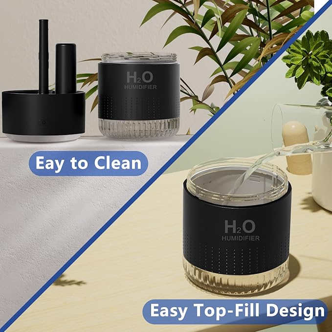 SZO Portable Mini Humidifier, 500ML USB Personal Cool Mist Humidifiers for Bedroom Office Travel Desk, Whisper Quiet 20dB with 2 Mist Modes & Auto Shut-Off, Small Desktop Humidifier（WSQ02 Black）