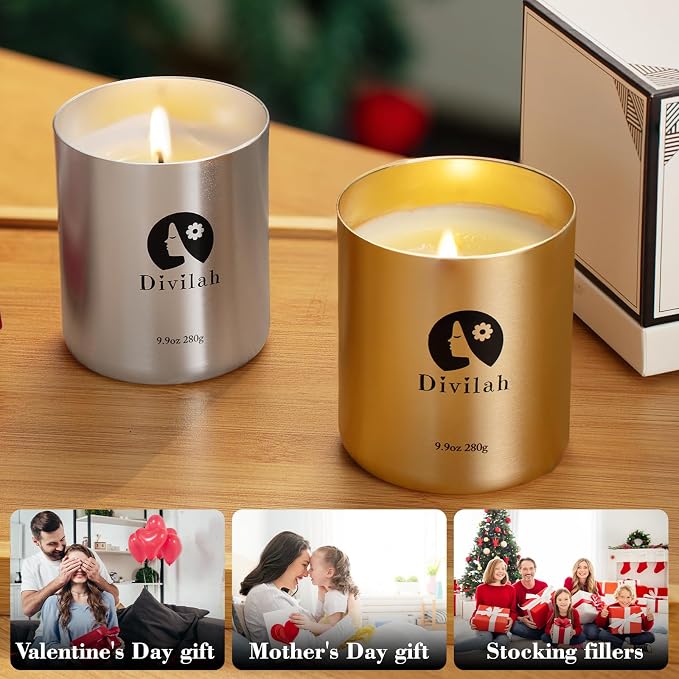 Lavender Scented Candles, 65 Hour Long Lasting Non Toxic Natural Soy Wax in Gold Aluminum Jar, Luxury Large Home Decorative Scented Candle, Relaxing Aromatherapy Gift for Women & Men, 9.9oz