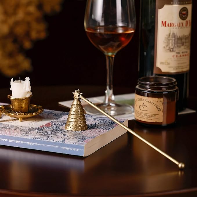 NIKKY HOME Candle Snuffer, Vintage Candle Extinguisher with Long Handle, Christmas Tree Shape Decorative Metal Wick Flame Snuffer Candle Accessory