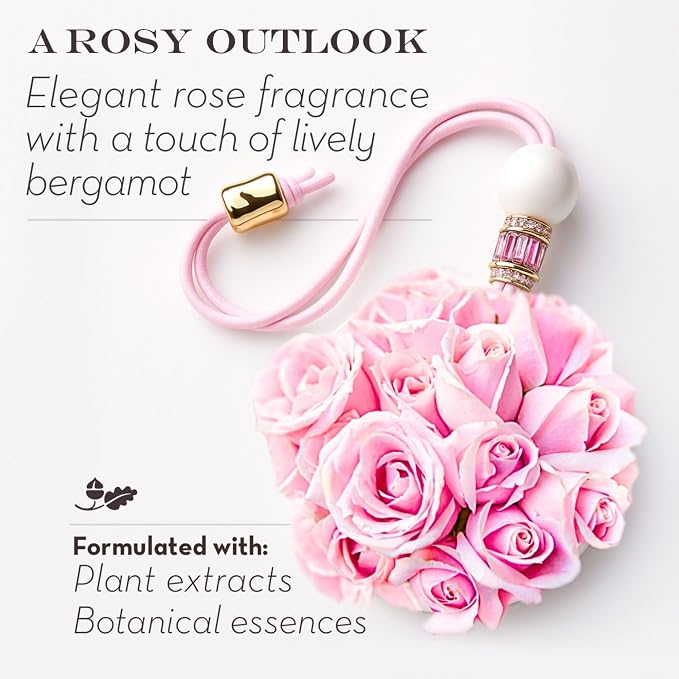 Luxury Car Air Freshener for Women - Refillable & Portable Luxury Fragrance Diffuser - Cute Car Accessories & Interior Decor - Mirror Hanging or Vent Clips - Pink Heart Charm, Rose Scent