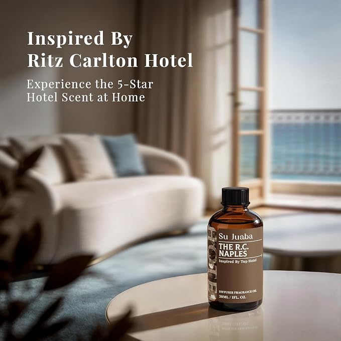 SU JUABA Naples Hotel Diffuser Oil - Inspired by the Ritz Carlton Luxury Beachfront Resort - Geranium Ocean Freesia, Fragrance Oil for Scent Diffuser & Crafting, 1Fl Oz