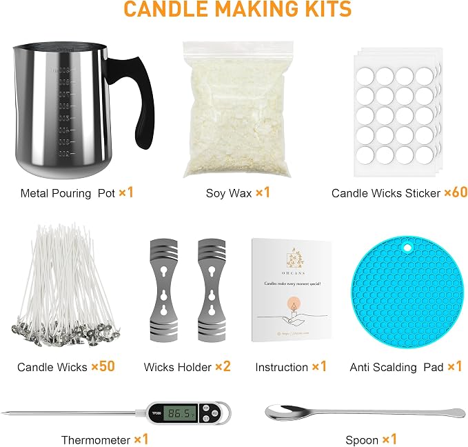 Ohcans Candle Making Kit Supplies for Beginners, Soy Wax DIY Candle Making for Adults, with 900ml Candle Make Pouring Pot, Candle Wicks, Wicks Sticker, Wicks Holder,Soy Candle Wax