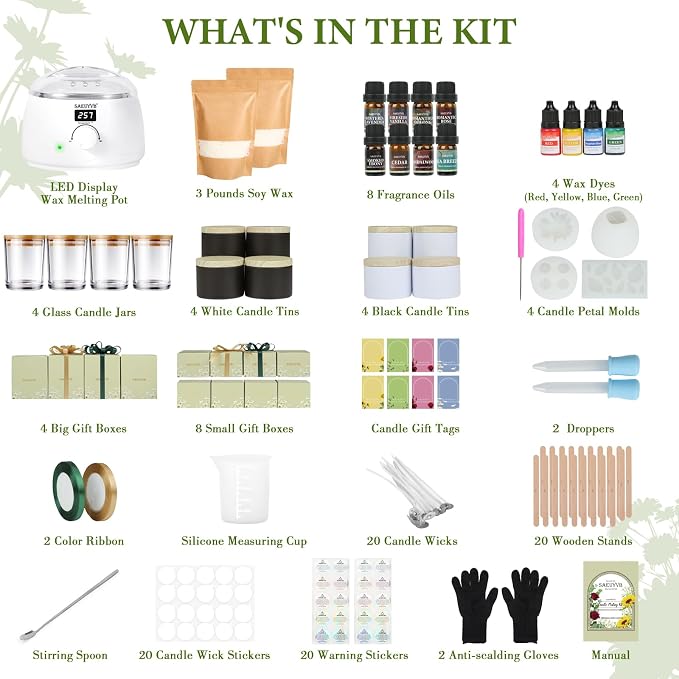 SAEUYVB Candle Making Kit,Candle Making Kit for Adults & Beginners - DIY Starter Soy Candle Making Supplies with Digital Wax Warmer,Soy Wax Etc-Perfect Home Craft & Gift Idea