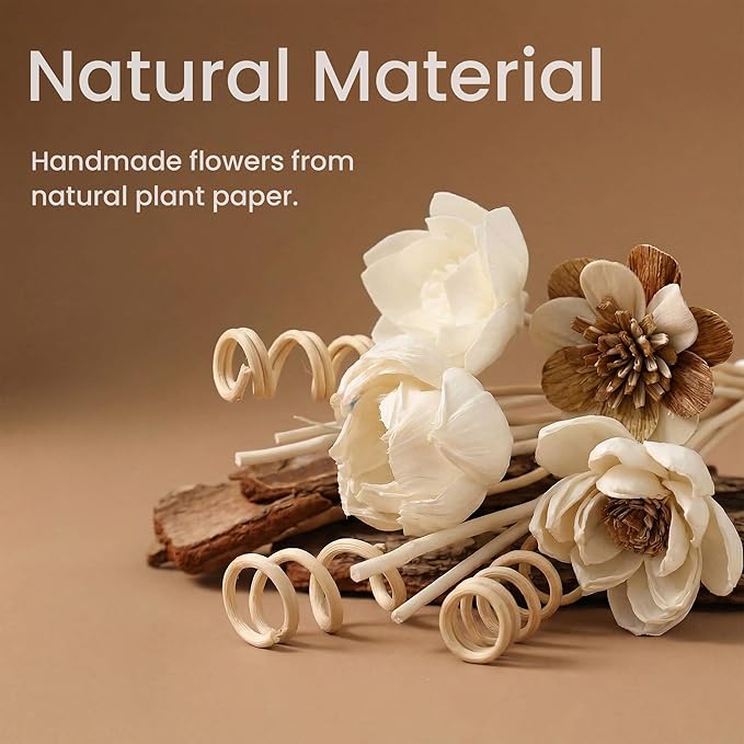 Reed Diffuser Sticks Set of 12, Natural Paper Material, Flower Diffusers for Home Bathroom and Bedroom Decor