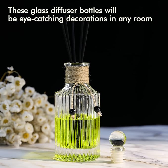 Reed Diffuser Bottle Glass Diffuser Bottles 8oz/250ml Set of 4 Empty Essential Oil Clear Decorative Bottle with Stoppers and Reed Sticks Bulk Reusable Perfume Jar