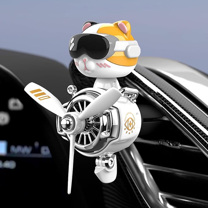 Car Air Freshener, Cute Cat Vent Clip Automotive Air Outlet Fan Diffuser, Car Interiors Vent Decoration (Shake Head Style - Cat, Ocean Scent, White)