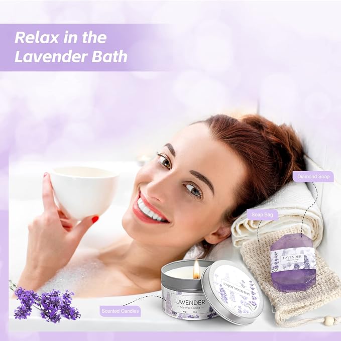 Lavender Spa Gifts Set, 11 Pcs Bath Gift Set for Women, Relaxing Spa Gifts, Home Spa Bath Set Self Care Package, Birthday Gifts for Womens Her Mom Friends Wife Girlfriend Wife