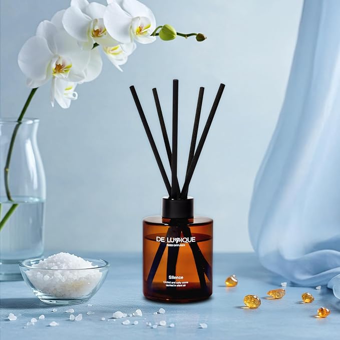 Silence Scent Reed Diffuser for Bathroom – Aroma Bathroom Diffuser with Sticks – Long Lasting Salty Ozonic & Orchid Scent – Home Fragrance for Entryway, Office, or Guest Bath – 150ml
