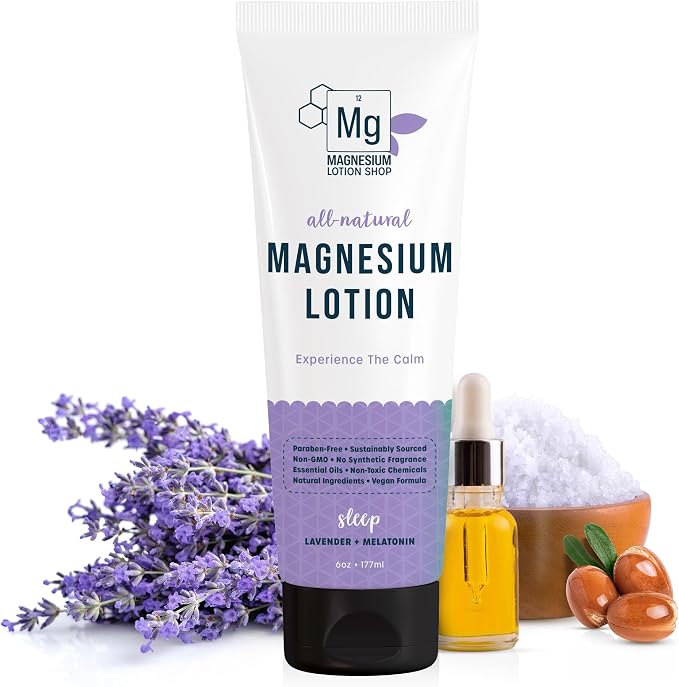 Lavender Scented Melatonin Magnesium Lotion for Sleep | 250 mg Zechstein Magnesium & 3 mg Melatonin per Teaspoon | 6 oz Bottle of Lavender Lotion | Relaxing Aromatherapy | Proudly Made in America