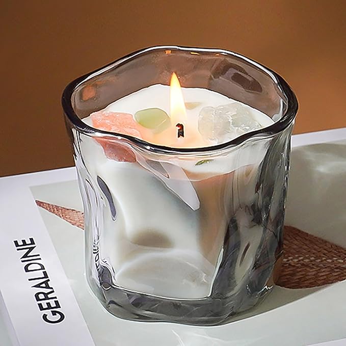 Scented Soy Candles with Crystals Inside Aromatherapy Candle for Women Positivity Energy Gift Mothers Days Birthday Gray
