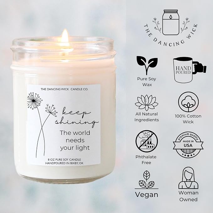 – Keep Shining Candle – Golden Hour Scented Soy Wax – Encouragement, Uplifting Quote, Inspirational Décor Gift – 8 oz, Hand-Poured – Made in the USA (Keep Shining)