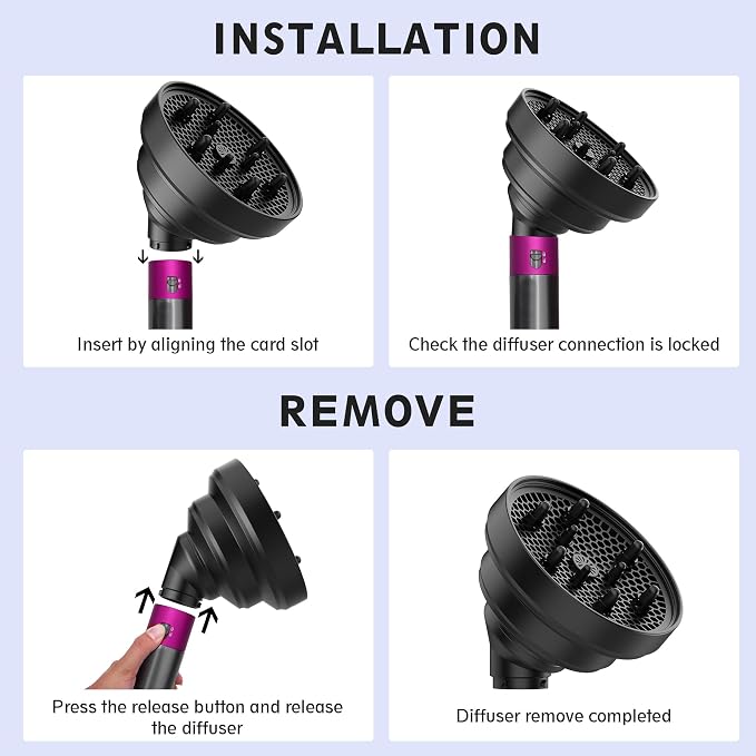 KingKam Upgraded Diffuser Attachment for Dyson Airwrap Styler, Collapsible Travel Hair Diffuser Attachments for Airwrap, Converts for Dyson Air wrap to Hair Dryer, Foldable and Portable - Black