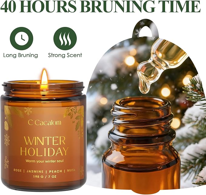Christmas Soy Candles for Christmas Home Decor Non-Toxic Aromatherapy Scented Candles for Holiday Christmas Gifts, Cozy Cute Jar Candle, Winter Candle for Women Men, Winter Holiday Jasmine Rose Candle