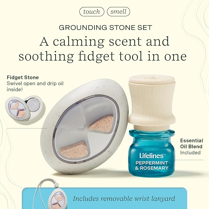 Lifelines Scent-Infused Grounding Stone & Oil Blend - Portable Fidgets for Tweens, Teens & Adults with Essential Oil Blend & Diffusion Stones for Sensory Immersion - Calming Waterless Passive Diffuser