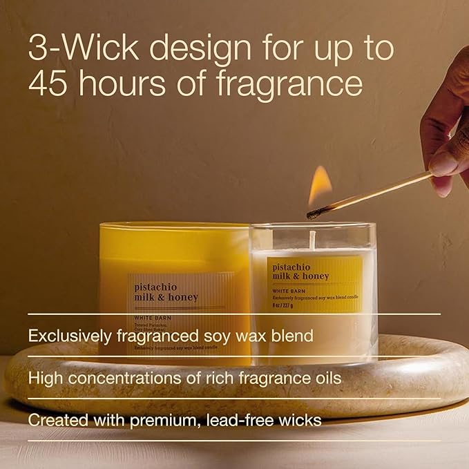 Bath & Body Works 3-Wick Candle, Pistachio Milk & Honey Candle, Strong Throw, Long-Lasting Burn Up to 45 Hours, Exclusively Fragranced Soy Wax Blend, 14.5 oz - 2 Pack